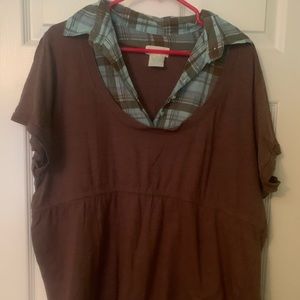 Brown blouse with turquoise collar